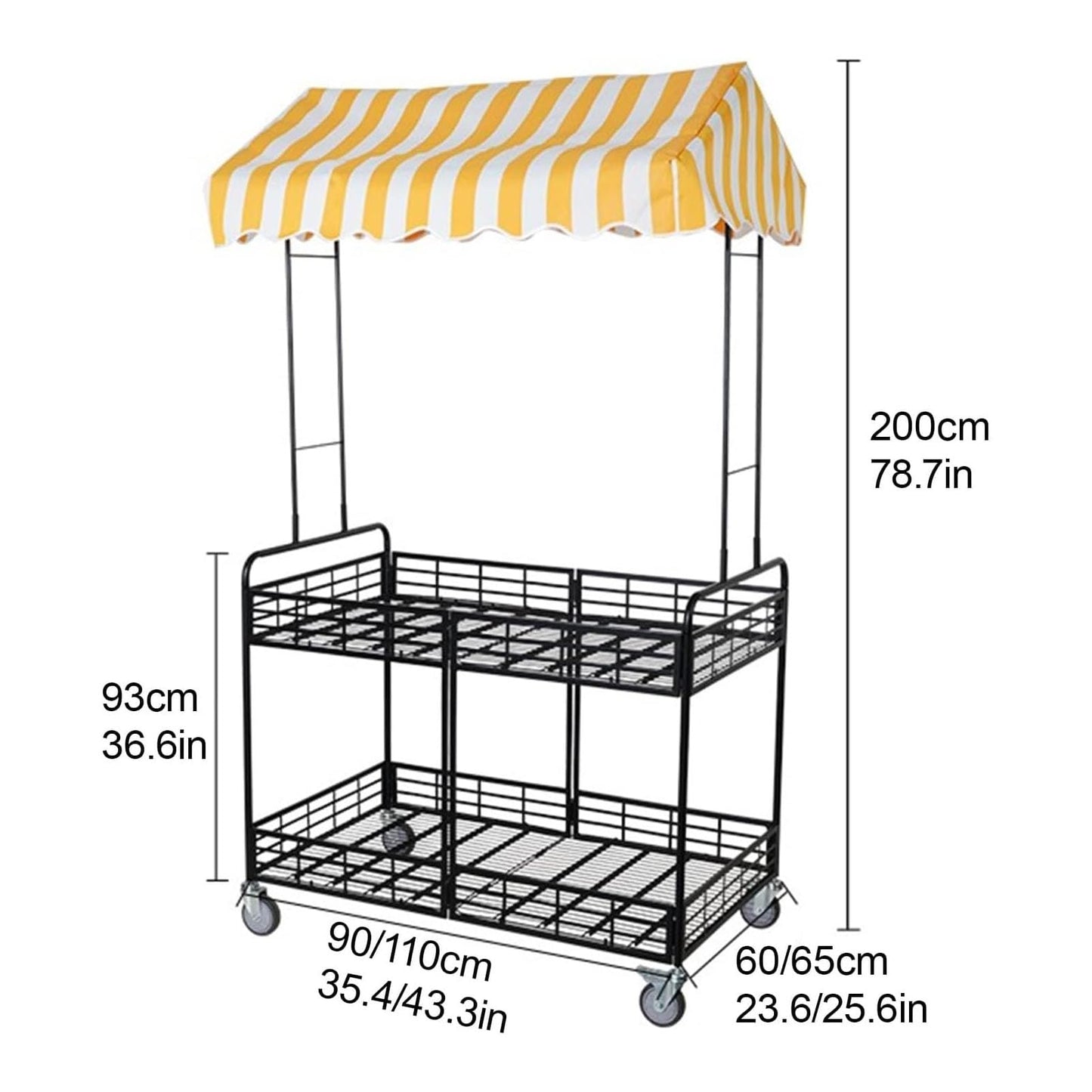 Folding Vendor Stall Cart with Canopy 2-Tier Mobile Food Display Stand On Lockable Wheels Flexible Storage Thickened Square Tube Suitable for Farmers Markets and Street Stalls Pink + White 43.3in