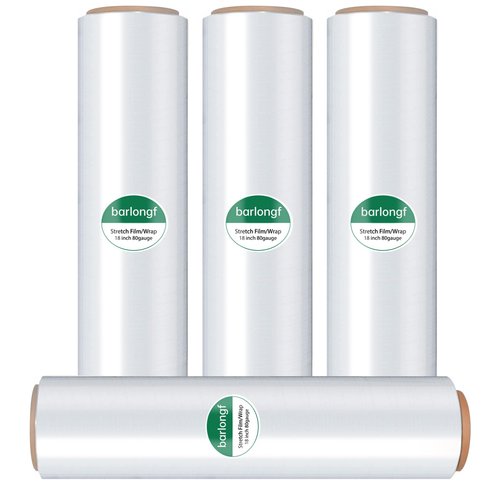 Stretch Wrap Roll 18" x 1,500ft, 80 Gauge – Clear Plastic Wrap for Moving, Packing, Pallet & Furniture – Heavy Duty Shrink Wrap Alternative, Industrial Strength Stretch Film (4 Rolls/Case)