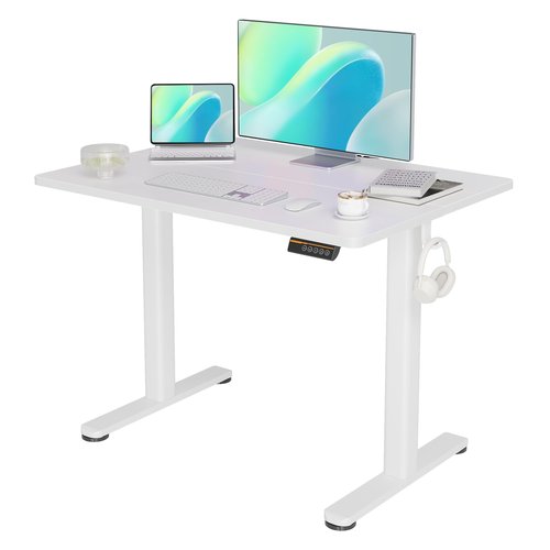 YDN Electric Standing Desk, 40x24 Inch Adjustable Height Stand up Desk, Sit Stand Home Office with Splice Board, White