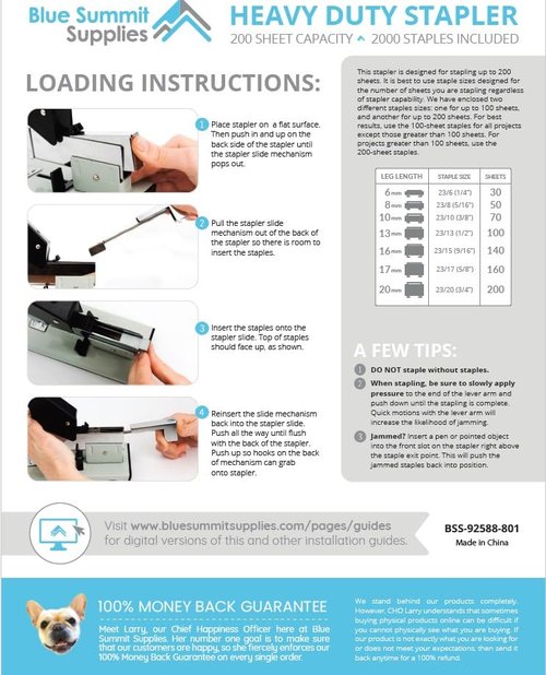 Blue Summit Supplies Heavy Duty Stapler, 200 Sheet Capacity, 2000 Staples Included, Tan