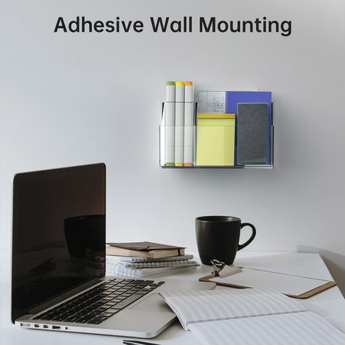 NiOffice Clear Acrylic Magnetic Dry Erase Marker Holder for Whiteboard Fridge Locker 8.4"x4.8"x2.4" Large Self Adhesive Wall Pen Holder for Home School Office,3-Grid Magnetic Pencil Organizer Holder