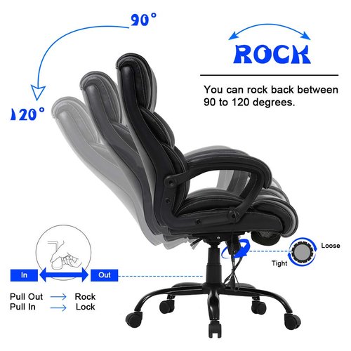 BestOffice Big and Tall Office Chair 400lbs Heavy Duty Metal Base Ergonomic Massage Desk Chair with Lumbar Support Arms High Back PU Leather Executive Task Computer Chair for Home Office