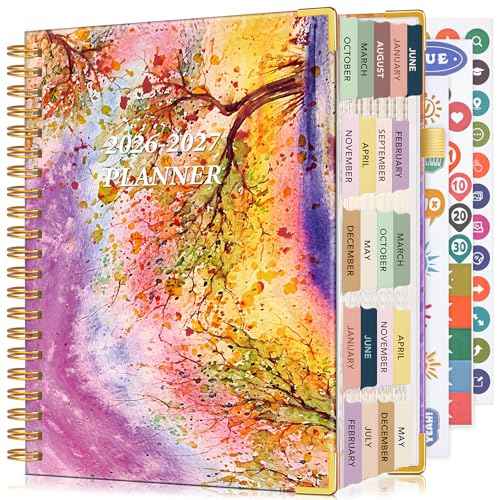 Planner 2025-2027, 21 Months Weekly and Monthly Daily Planner from October 2025 - June 2027, 8.5" x 11" A4 Large Hardcover Agenda Organizer Book 2026 with Tabs, Spiral Yearly Calendar Planners for School Work Home, Autumn Tree