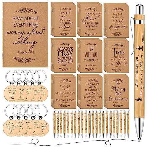 Seajan 40 Sets Christian Gifts Bulk, Bible Verse Notebooks, Christmas Pens with Wooden Keychains, Appreciation Gifts, for Halloween Medical Assistant Pastor Church Employee Coworker