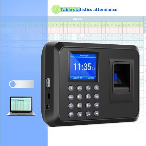 Diseleri Time Clocks for Employees Small Business, Clock in Machine for Employees with 2.4 TFT LCD Screen, USB Download Data, 1000 Fingerprints Scanner (with 8G U-Disk)