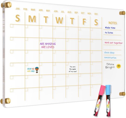 Large Acrylic Calendar - 24" X 16" Clear Wall Planner | Frameless Wet & Dry Erase Monthly Organizer