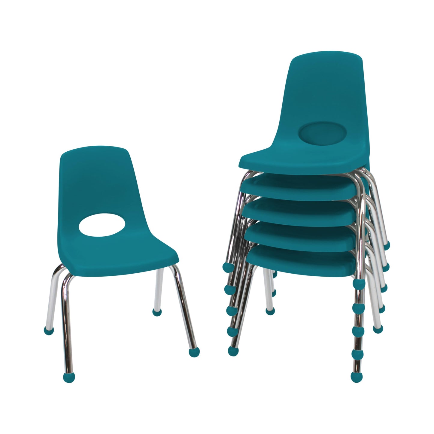 FDP 14" School Stack Chair,Stacking Student Seat with Chromed Steel Legs and Ball Glides for in-Home Learning or Classroom - Teal (6-Pack), 10363-TL