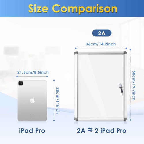SWANCROWN Enclosed Bulletin Board Dry Erase Noticeboard Lockable Display Boards White with Aluminium Frame 20x14inch(2xA4)