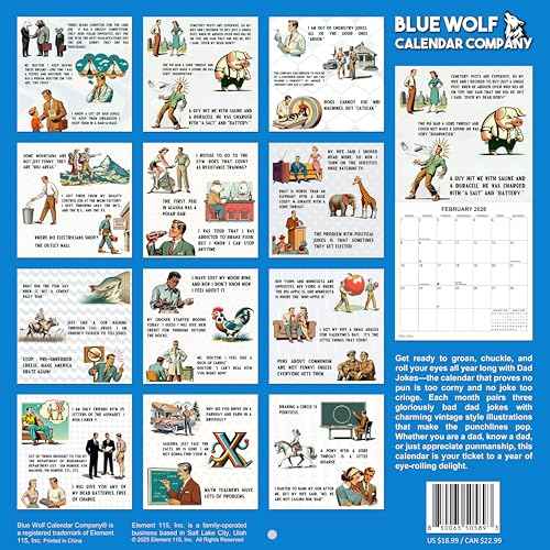 2026 Dad Jokes Monthly Wall Calendar | 12" x 24" | White Elephant or Gag Gift Funny Calendar 2025-2026