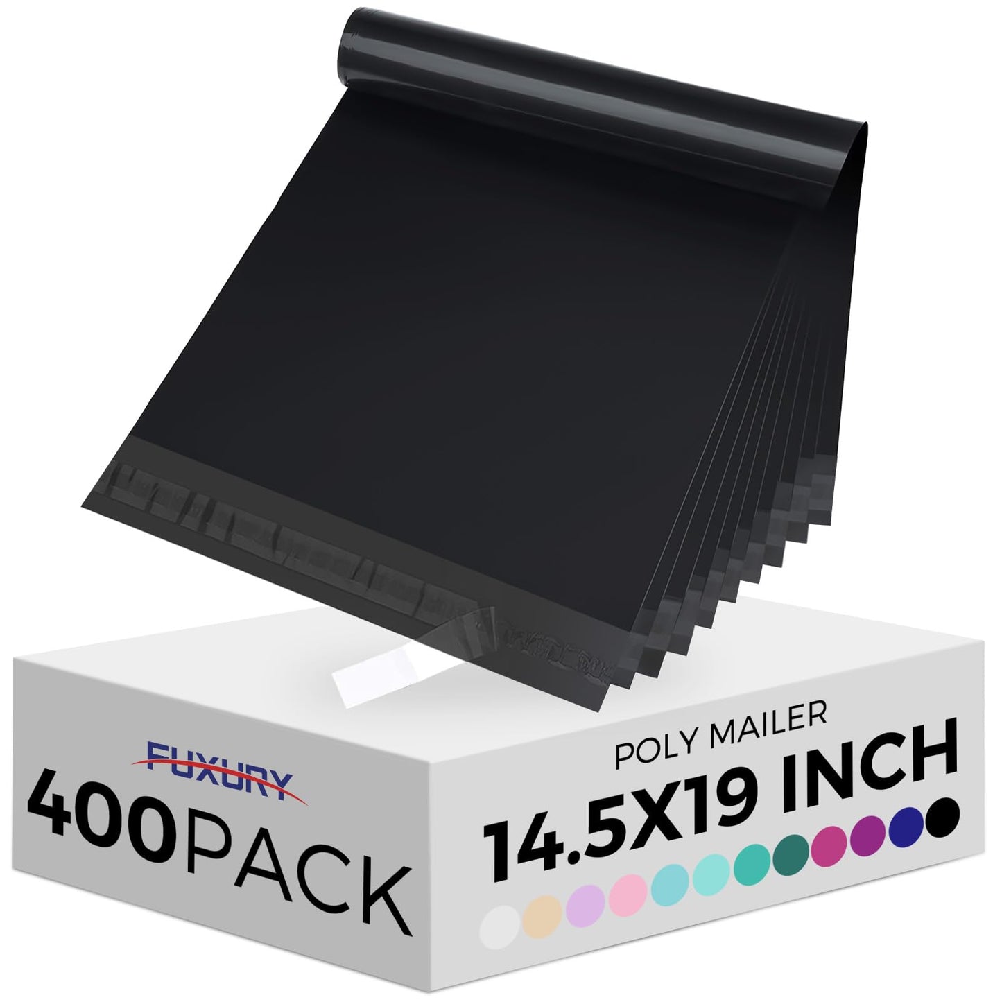 Fuxury Poly Mailers 14.5x19" 400 Pcs Bulk Black Shipping Bags for Clothing Strong Adhesive Shipping Envelopes for Small Business Suppliers Waterproof Mailers Poly Bags Mailing Envelopes