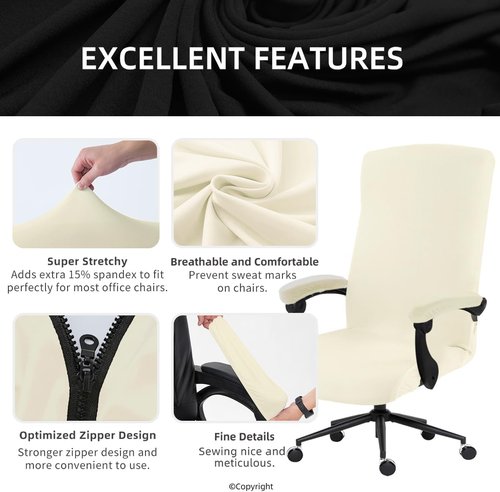 DIVA EN CAMINO DEC Stretch Office Chair Cover - Durable Spandex Slipcover with Armrest Covers | Cream