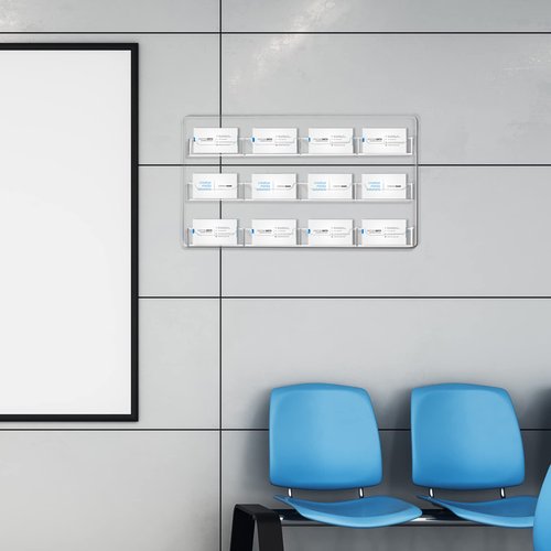 Lincia Acrylic Business Card Holder Wall Mount Clear Sticker Display Rack Multiple Plastic Card Organizing Sticker Display Stand for Schools and Corporate Meeting Rooms (12 Pocket)