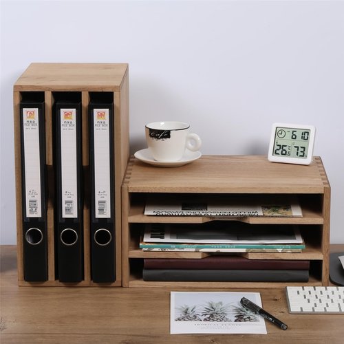 DDYURI 3-Tier Paper Storage Letter Tray File Sorter - Wood Desktop Document Organizer Holders with Mail Sorter, School & Home Magazine File Dividers, Book Rack Shelf Stand for HD-SJ3K (Light)