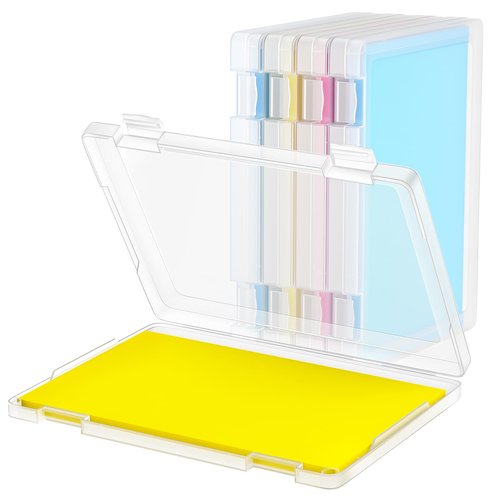 Bluedale 4 Pack A4 File Box Paper Organizers Holder, Transparent Document Paper Project Case, Plastic Paper Storage Container Box File Protector for Magazine, Scrapbook, Office School Supplies