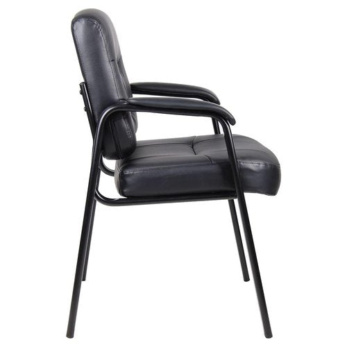Oakestry Executive Guest Chair Black Mid Back Leatherplus Upholstered Office Chair Cushioned Seat Armrests Durable Frame Reception Conference Room Waiting Area Home Office Stylish Comfortable Seating