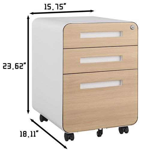 BouPower 3 Drawer File Cabinet for Home Office, Under Desk Mobile Filing Cabinet with Lock for A4/Letter/Legal Size, 5 Wheel Anti-Tilt Rolling File Cabinets, Fully Assembled (Except Casters)