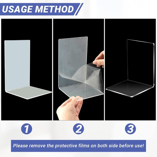 Tatuo 50 Piece Acrylic Bookends Heavy Duty Clear Book Stoppers for Shelves Decorative Book Organizer for Movies, CDs, Library, Office, School 5.12 x 3.94 x 3.94 Inches