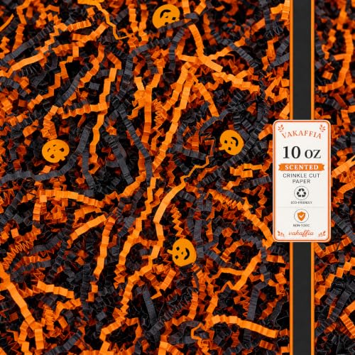VAKAFFIA 10oz Halloween Crinkle Paper Filler with Pumpkin, Orange