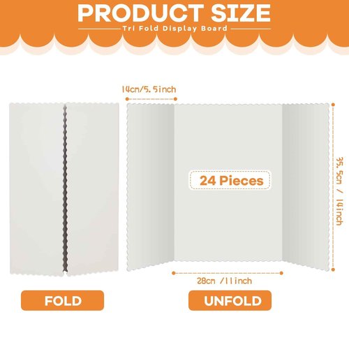 Ctosree 24 Pcs Tri Fold Board Bulk, Science Fair Project Board,Lightweight Presentation Trifold Display Poster Board, Single Wall(14 x 22 Inch,White)