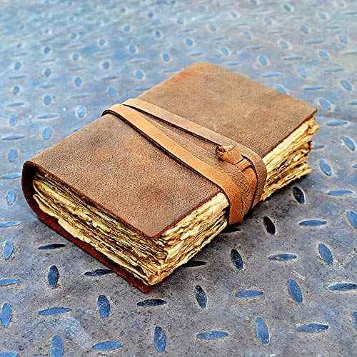 Vintage leather journal - Deckle Edge Rustic Paper - Best leatherbound Pages Book of Shadows, Grimoire, Junk Journal, Fantasy medieval gifts, antique calligraphy notebook (Caramel, 12"x9" (A4))