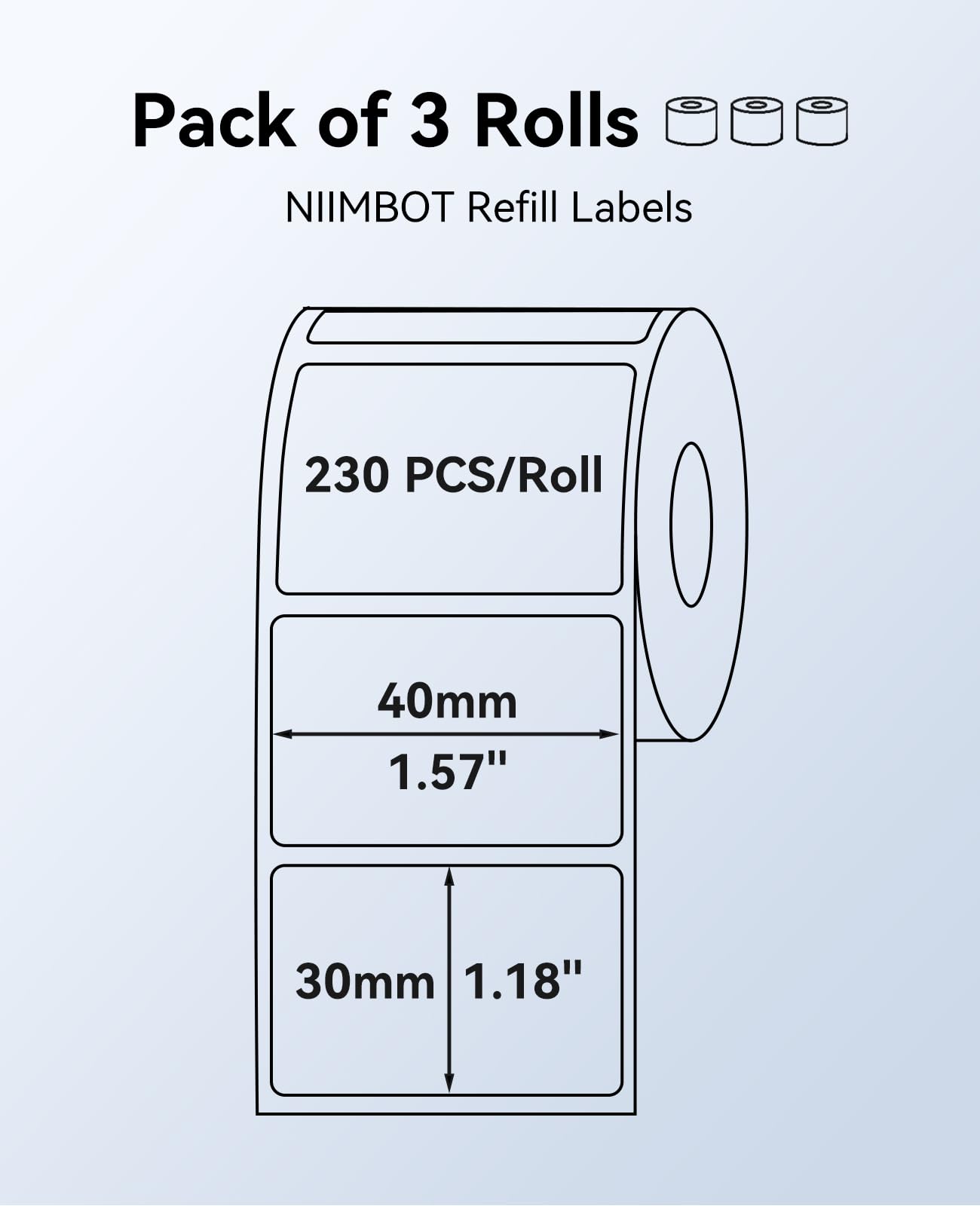 NIIMBOT 3 Rolls White Labels for B1 B21 B3S K3 Label Maker, 1.57'' x 1.18'' (40x30mm) Printer Labels, Food Labels for Jars, Personalized Editable Labels for Home/School/Office