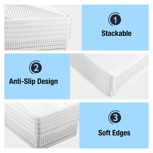 Cptoion A4 Size Plastic Storage Basket Tray,6 Pack Plastic Paper Storage Trays,Desktop File Paper Letter Organizer Basket for Classroom, Office, Home (White)