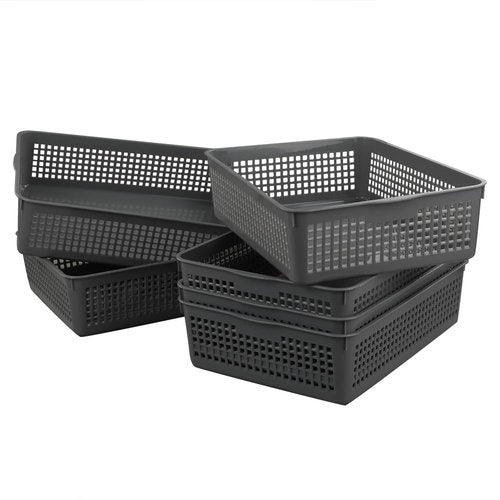 Nicesh A4 Size Plastic Basket, Desktop File Storage Organization Tray, Set of 6 (Grey)