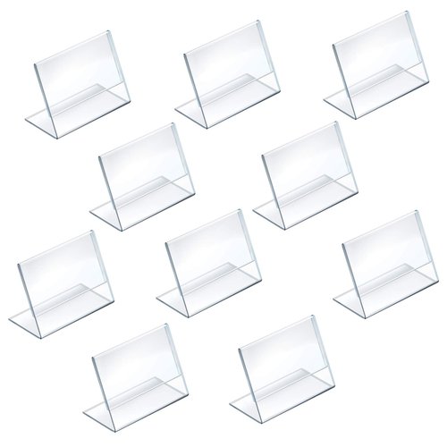 Azar Displays 112740 3-1/2-Inch by 2-1/2-Inch Horizontal Slanted L-Shape Acrylic Sign Holder, 10 Count, Clear