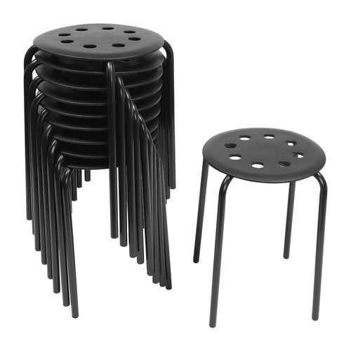 LOYALHEARTDY 10Pcs Commercial Furniture Stacking Stools for Kids and Adults, 17.72'' Portable Nesting Office and Classroom Stools Backless Stool with Round Top for Adult Office Home Kitchen (Black)