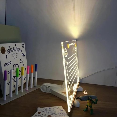Cosmody Lumiboard LED Drawing Board, Lumi Board LED Drawing Tablet, Doodle Glow LED Note Board, Home and Oak Creative Magic Board with 12 Colors, Light Up Acrylic Dry Erase Board (7.9*11.9in +12 pens)