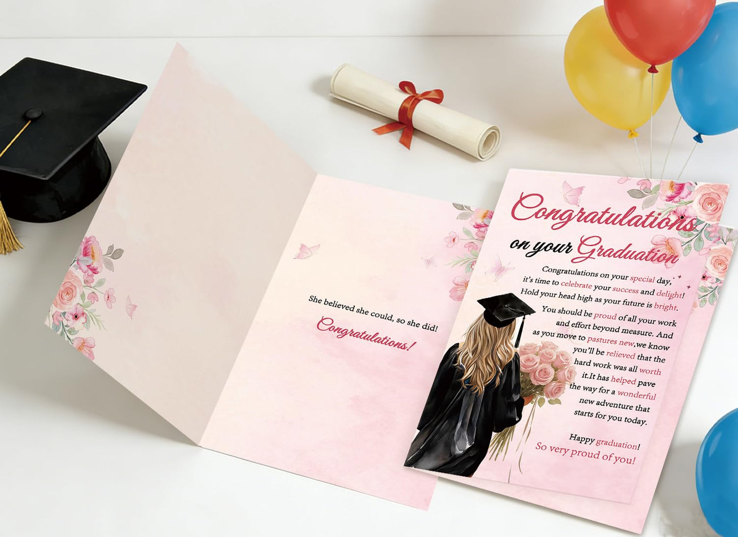 Londue Graduation Card for Her, Congratulations Grad Card for Girls Daughter Granddaughter Friend Girlfriend, Pink Graduation Gift from Parents Family