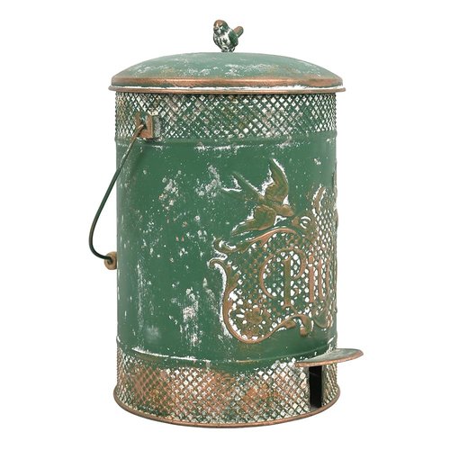 Chadechimo Farmhouse Garbage Can with Lid Indoor Outdoor Trash Can with Embossed Bird and Flowers PatternMetal Retro Kitchen Trash Can with Lid for Kitchen Room and Garden Decor (Green)