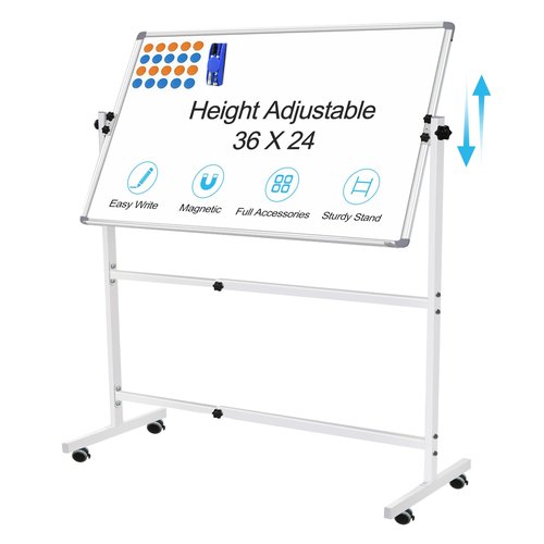 BSTPCOO Dry Erase Board with Stand 36"x24", Height Adjustable Mobile White Board with Stand Rolling Magnetic Whiteboard on Wheels Standing Whiteboard Including 1 Eraser, 2 Markers and 20 Magnets