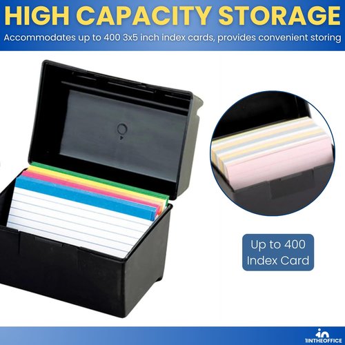 1InTheOffice Index Card Box 5x8 Index Card Holder, 400 Card Capacity Black (2 Pack)