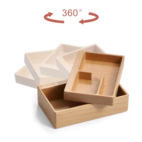 beheart Valet Tray Box, Beech Wooden Storage Box with Magnetic Rotating, Office Desk Daily Supplies Organizer