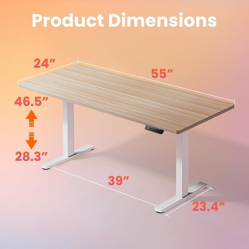 HUANUO Electric Standing Desk - 55 x 24 Inch Height Adjustable Computer Desk with Storage Bag | Light Walnut Finish