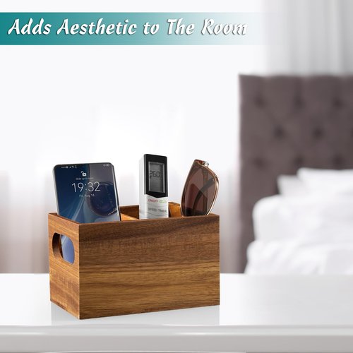 Remote Holder, Acacia Remote Organizer Caddy, TV Remote Caddy for Table, Remote Control Holder, Wooden Storage Organizer for Home decor