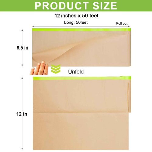 Yudahgan Pre-Taped Masking Paper-12 inch x 50 feet Automotive Paint Masking Paper, Painters Paper for Cars and Auto Body, Floor Protection,Wall Covering(Masking Paper:9rolls,Tape:4rolls)