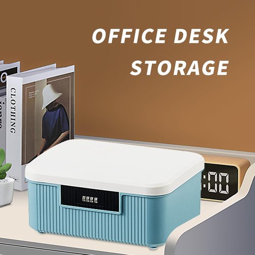 RUIAN Lockable Storage Container Bin, 2.3 Gallon Security Portable Combination Lock Plastic Box, Locked Security Box Suitable for Storing Important Items and Documents (White Blue)