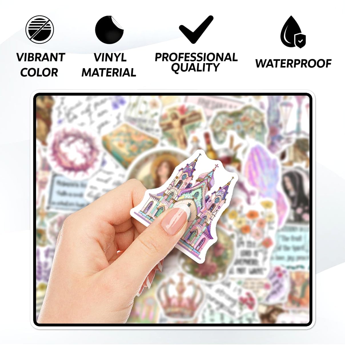 108 PCS Jesus Christian Bible Stickers, Waterproof Vinyl Religious Faith Stickers, Inspirational Scripture Decals for Laptops, Water Bottles, Journals, Notebooks, Ideal Christian