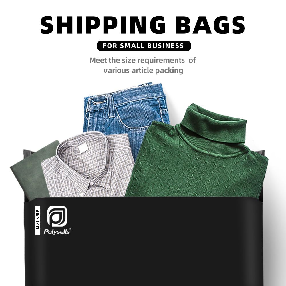 POLYSELLS 100 pcs 9x12 Inches Black Poly Mailers Shipping Envelopes, Strong Adhesive Sealing, Waterproof, and Tear-resistant Postal Mailing Bags for Clothing, Books, and Accessories