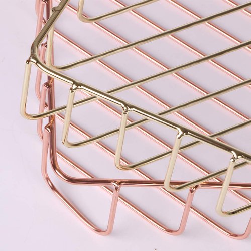 Fvstar Rose Gold File Organizer for Desk Letter Size Desk Paper Organizer Trays Large Capacity Metal File Organizer Paper Tray Wire Basket Bins for Office Desktop,12.5" x 9.4" x 1.9"