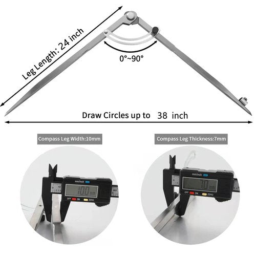 Compass for Geometry, 40 inch Compass for Woodworking, Precision Woodworking Compass with Wing Divider and Pencil Holder, Large Compass for Geometry, Drafting, Drawing Compass (40inch)