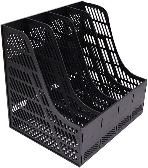 SAYEEC Desktop Magazine Holder - 4-Compartment Vertical File Organizer for Home & Office - Black
