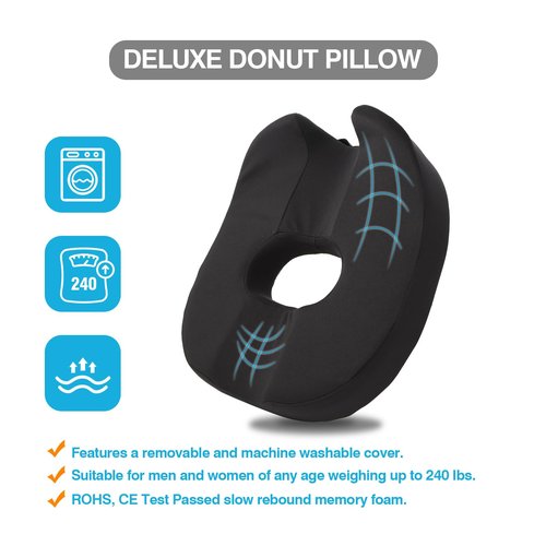 BONGFUN Donut Pillow Seat Cushion for Tailbone Pain, Prostate, Sciatica, Pelvic Floor, Pressure Sores, Pregnancy, Perineal Surgery, Postpartum Recovery Pain Pressure Relief Memory Foam Chair Pad