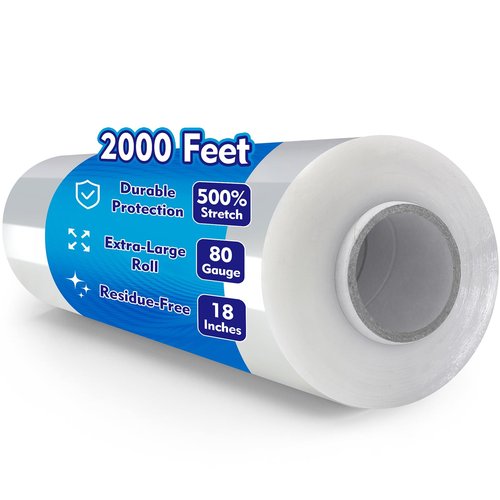 Bonison 18" x 2000' x 80 Shrink Wrap Pallet Wrap Stretch Film 20 Microns Thick Industrial Strength Shrink Film. Clear plastic polyethylene Machine Grade Stretch Film Wrap for Moving Packing Store
