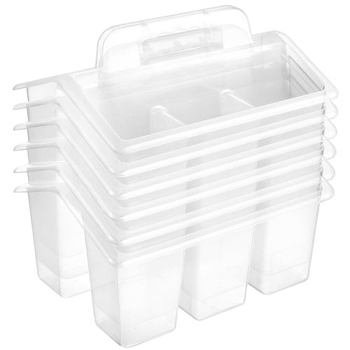 ALINK Classroom Caddy Storage Basket with Handle, 6 Pack Plastic Arts Office Crafts Caddy 4 Compartments for Kids, Pencil, Crayon, Marker, School Supplies - Clear