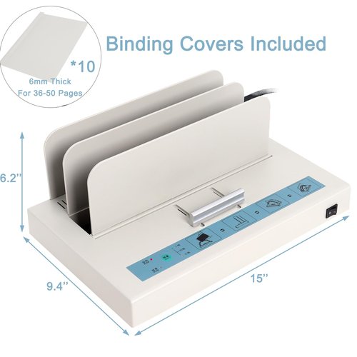 Thermal Binding Machine 500 Sheets Capacity Book Binding Material 110V Binding Machine A3(Short Edge)/A4/A5 Document Heat Binder with 10Pcs Covers (White)