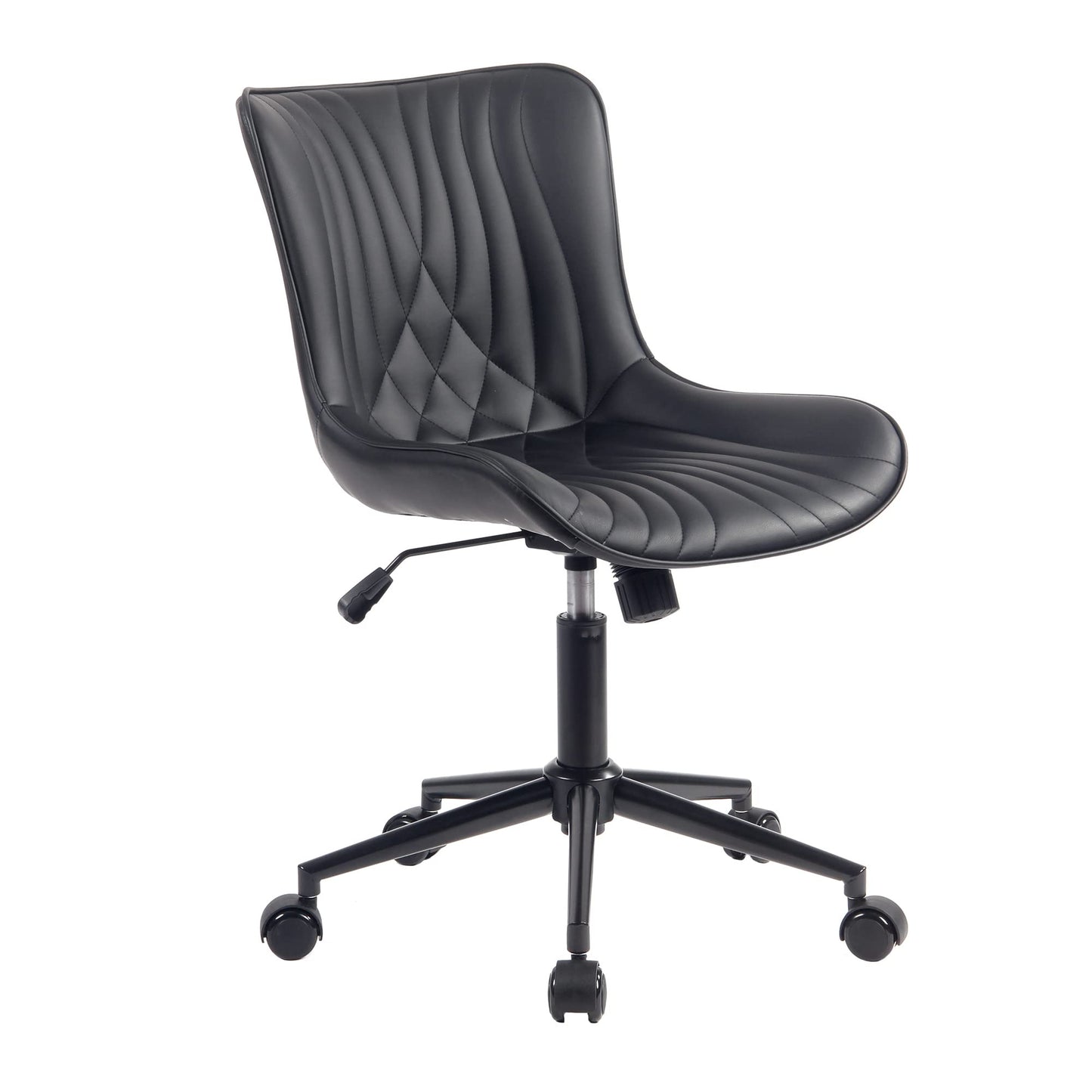 YOUTASTE Black Modern Office Chair, Armless Swivel PU Leather Desk Chair with Wheels, Height Adjustable Rolling Computer Chair with Metal Legs for Bedroom, Home Office, Study, or Vanity