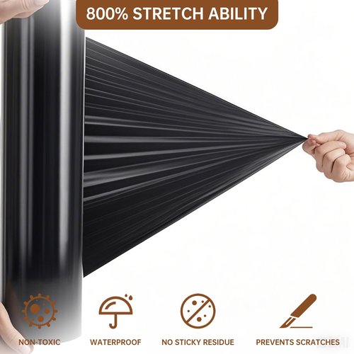 Black Stretch Wrap Roll-Heavy Duty Industrial Strength 18in x 1500ft, Black Shrink Wrap Film Roll 80 Gauge - Ideal for Warehouse, Pallet Moving, Shipping, and Household Packing